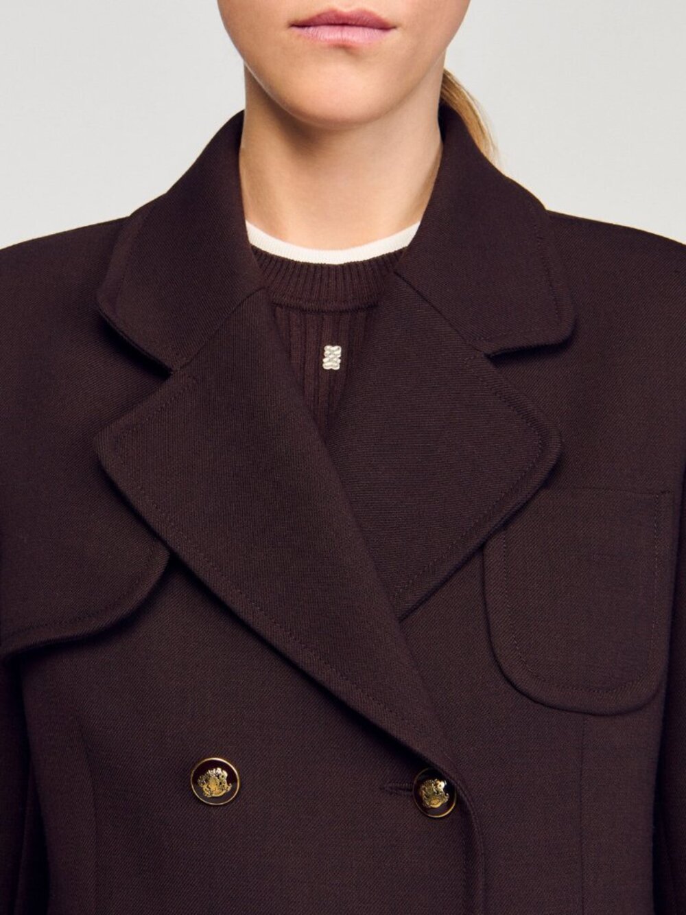 Sandro Double Breasted Coat in Brown, size 38. Fits like a size 6 - Picture 4 of 13